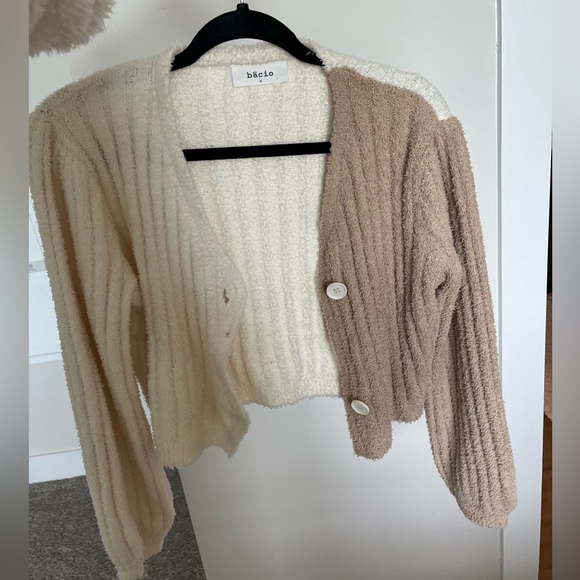 Knitted V Neck Cardigan Brown + Cream - Picture 2 of 9